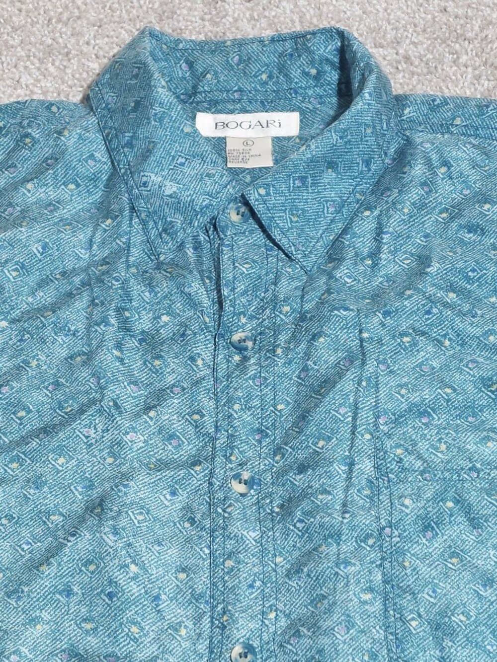 Vintage Bogari Men's 100% Silk Long Sleeve Button Down Shirt size L